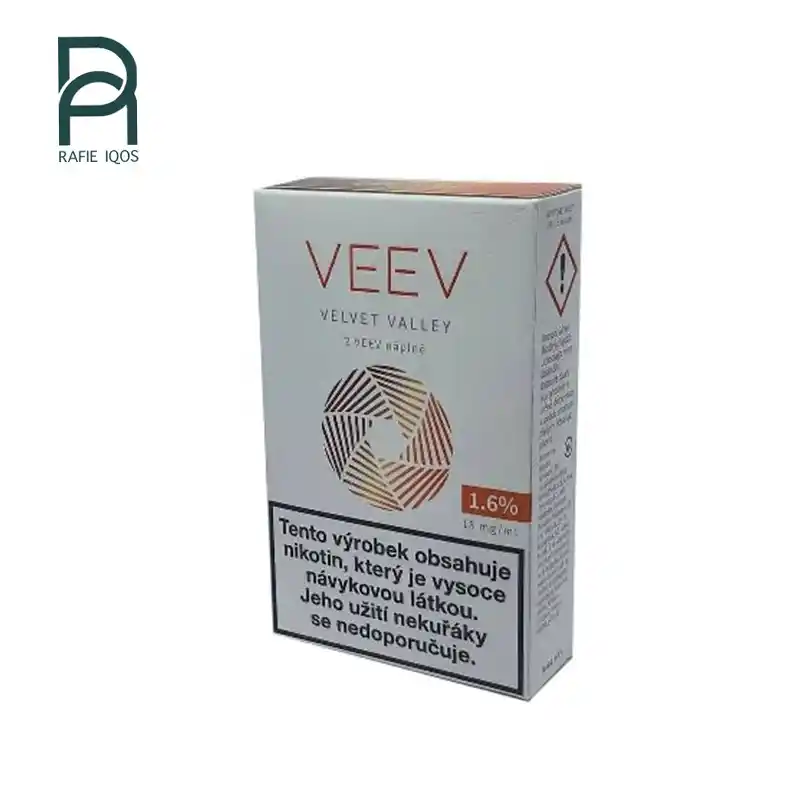 VEEV Velvet Valley یکی از طعم‌های متفاوت و شیک برند ویوو است که با ترکیبی از تنباکوی ملایم و رایحه‌ی کارامل گرم و لطیف تجربه‌ای آرام، دلنشین و کمی شیرین را برای مصرف‌کننده فراهم می‌کند.